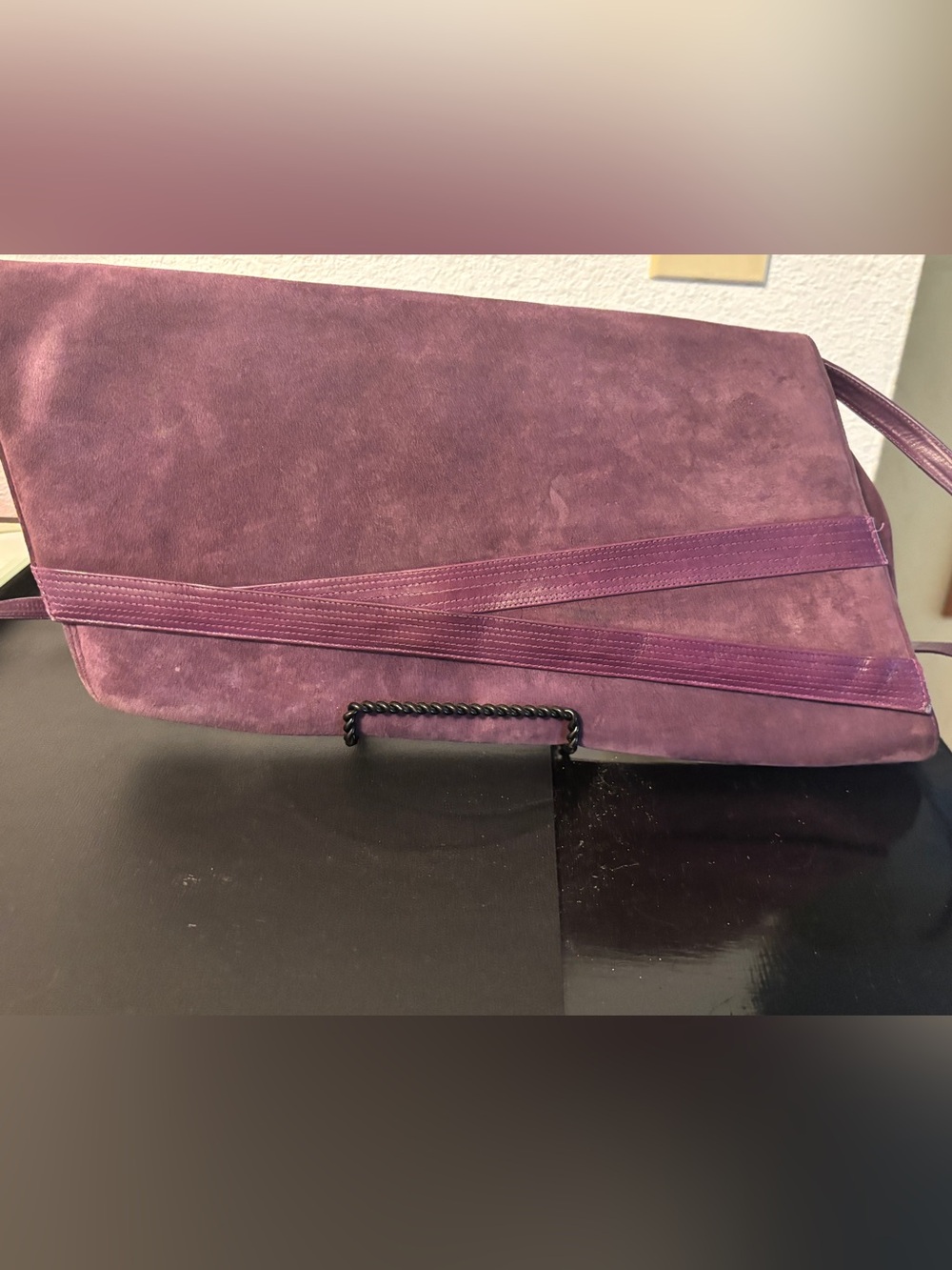 Bally Purple Suede Clutch with Purple Leather trim and Handle